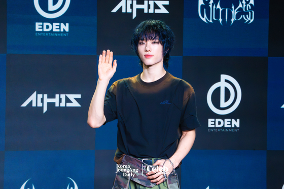 All(H)ours’ Xayden poses for the camera during a press showcase Tuesday at the Ilchi Art Hall in Gangnam District, southern Seoul. [DANIELA GONZALEZ PEREZ]