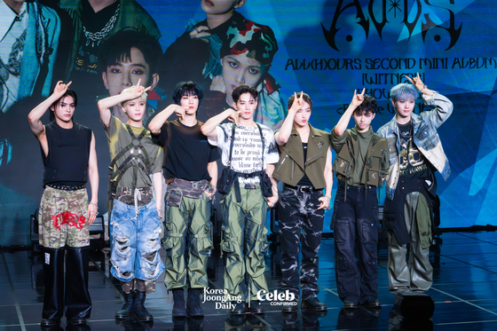 Boy band All(H)ours poses for the camera during a press showcase Tuesday at the Ilchi Art Hall in Gangnam District, southern Seoul. [DANIELA GONZALEZ PEREZ]