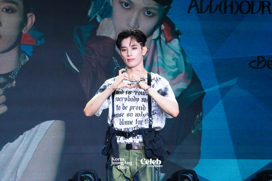 All(H)ours’ Kunho poses for the camera during a press showcase Tuesday at the Ilchi Art Hall in Gangnam District, southern Seoul. [DANIELA GONZALEZ PEREZ]