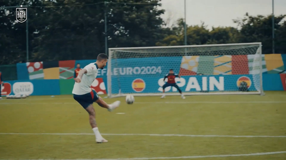 The Spanish national team train ahead of the Euros semifinals against France on Tuesday. [ONE FOOTBALL]