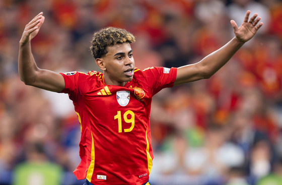 Spanish midfielder Lamine Yamal reacts during the Euros semifinal against France in Munich, Germany on Tuesday. [XINHUA/YONHAP]