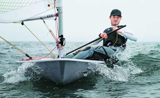 Korean sailor Ha Jee-min poses in Busan on July 8.  [JOONGANG ILBO]