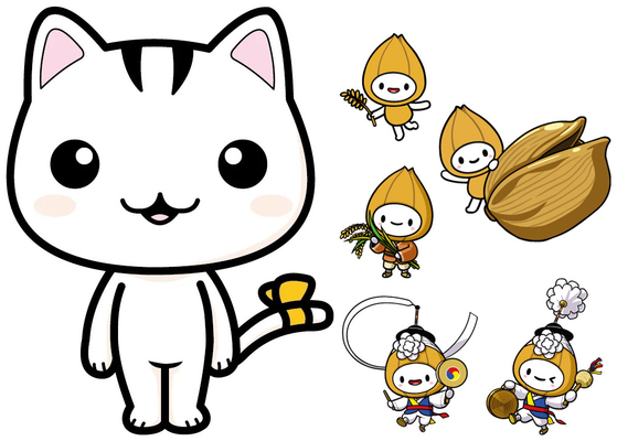 Goyanggoyang-yi, the previous mascot for Goyang, Gyeonggi, left, and the latest one, Gawaji rice seeds [SCREEN CAPTURE]