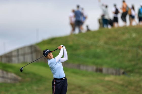 Amy Yang competes during round 3 of the women's golf tournament at the Paris Olympics in Guyancourt, France on Friday.  [AFP/YONHAP]