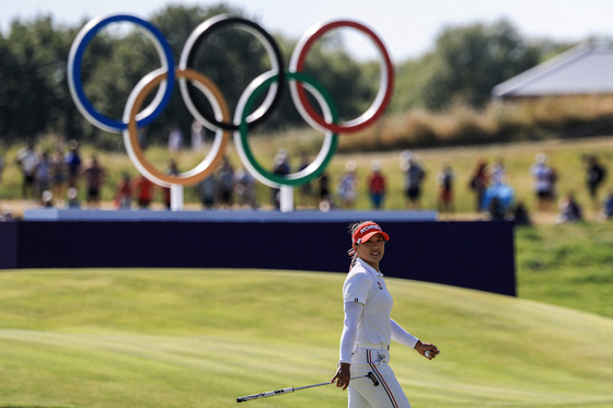 Amy Yang competes in the women's golf event at the Paris Olympics at Le Golf National, in Saint-Quentin-en-Yvelines, France on Saturday. [AFP/YONHAP]