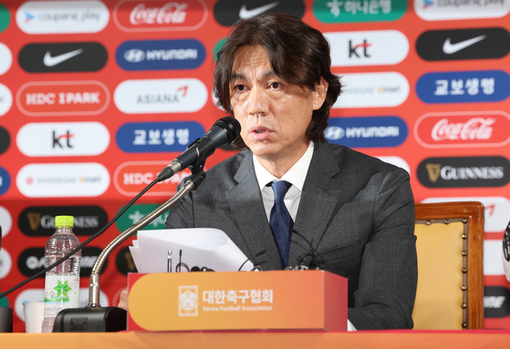 Korean national team manager Hong Myung-bo speaks during a press conference at the KFA House in central Seoul on July 29. [YONHAP] 