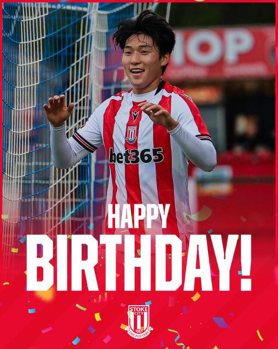 Stoke City's birthday post for attacking midfielder Bae Jun-ho on its official X account. [SCREEN CAPTURE]