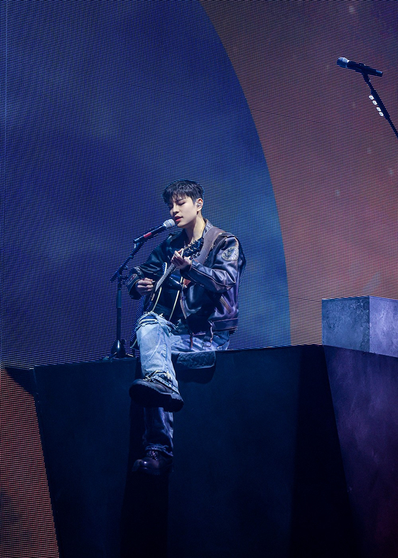 Seungmin of boy band Stray Kids performing at the band's ″dominATE″ Seoul concert at the KSPO Dome in southern Seoul [JYP ENTERTAINMENT] Seungmin