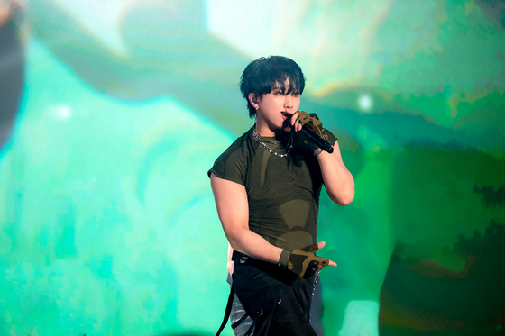 Changbin of boy band Stray Kids performing at the band's ″dominATE″ Seoul concert at the KSPO Dome in southern Seoul [JYP ENTERTAINMENT]