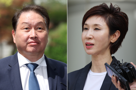 SK Group Chairman Chey Tae-won, left, and Roh Soh-yeong [NEWS1]