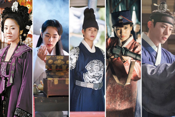 From left, “Queen Seondeok,” “Under the Queen’s Umbrella,” “Love in the Moonlight,” “Mr. Sunshine” and “The Red Sleeve” [MBC, TVN, KBS]