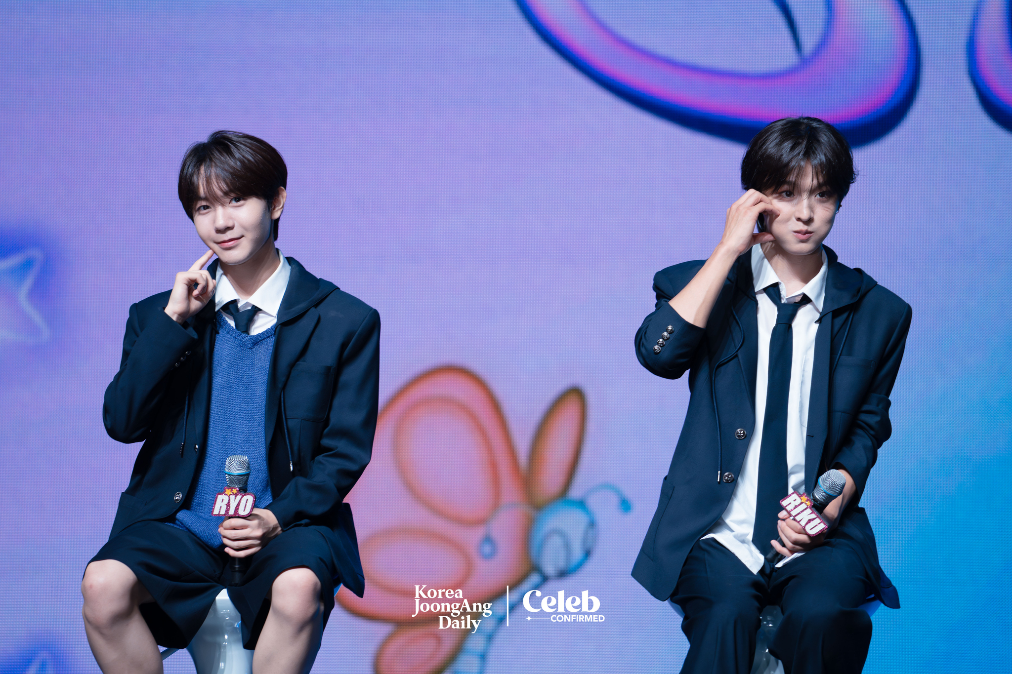 Boy band NCT Wish answers reporters’ questions during a press showcase Tuesday at the Blue Square in central Seoul. [DANIELA GONZALEZ PEREZ]