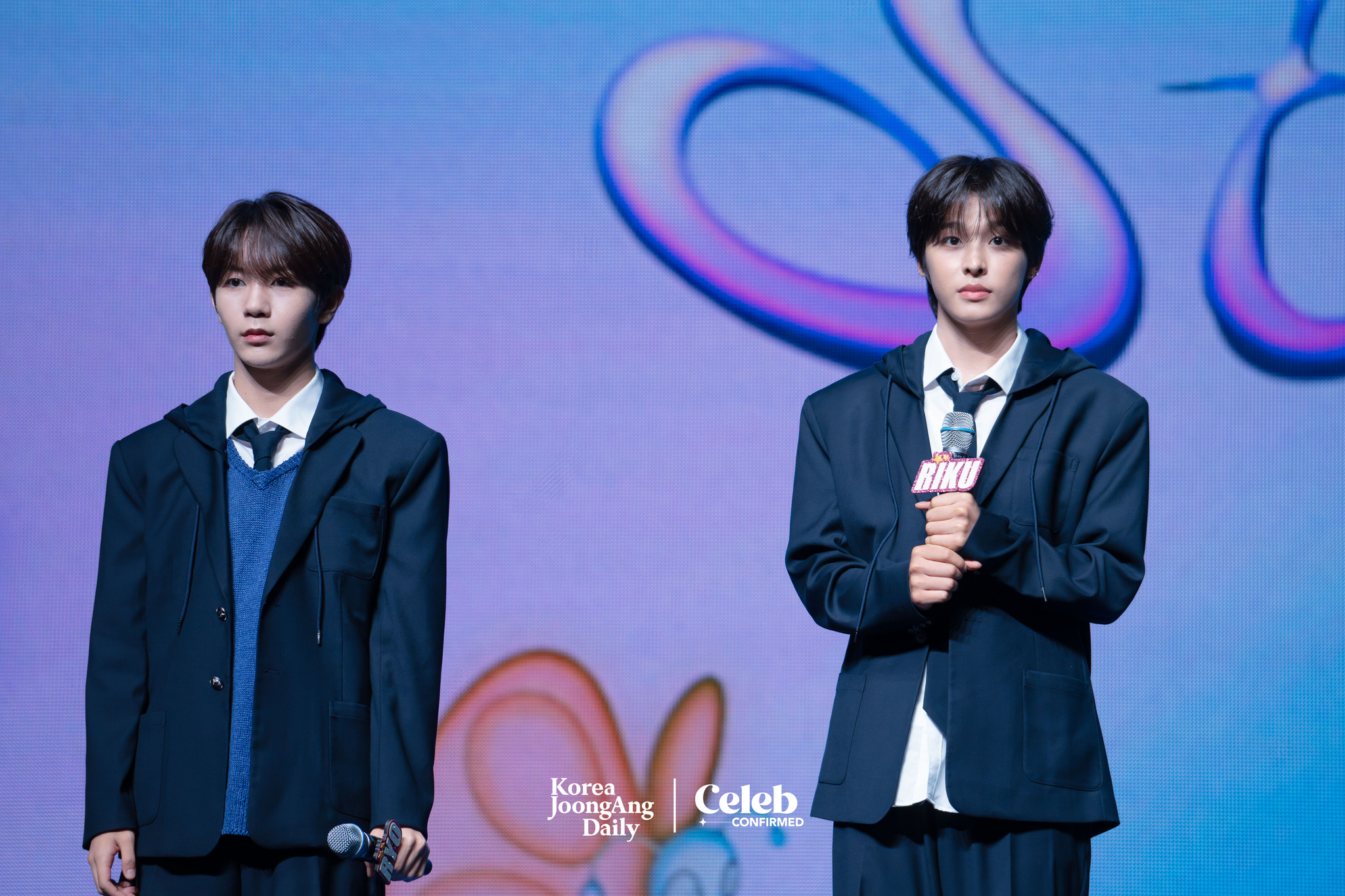 Boy band NCT Wish answers reporters’ questions during a press showcase Tuesday at the Blue Square in central Seoul. [DANIELA GONZALEZ PEREZ]