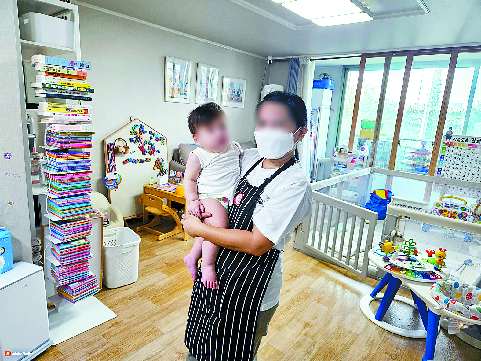 A Filipino caregiver holds a baby at a home in Seoul in September. [SEOUL METROPOLITAN GOVERNMENT]