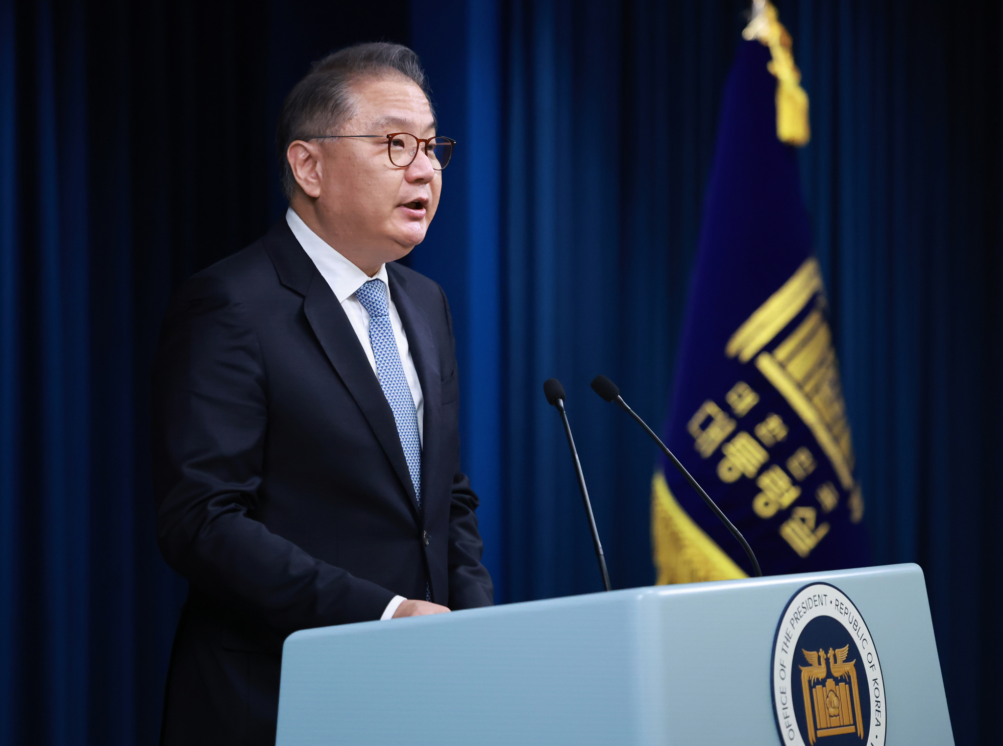 Park Sang-wook, presidential secretary for science and technology, speaks during a press briefing held at the presidential office in central Seoul on Sept. 26. [YONHAP]