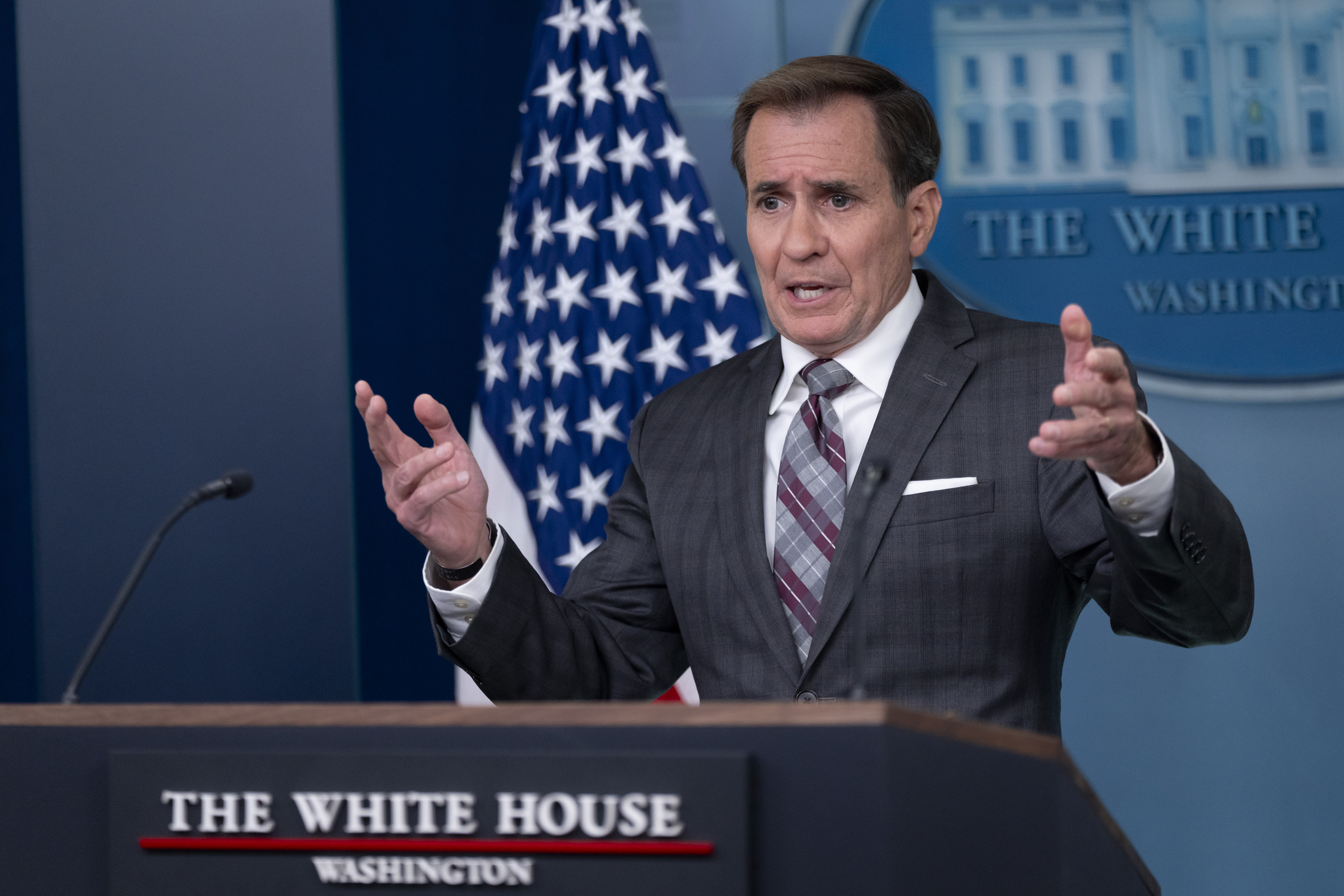 White House National Security Council spokesperson John Kirby speaks at the daily briefing at the White House in Washington, Wednesday, Oct. 23. [AP/YONHAP]