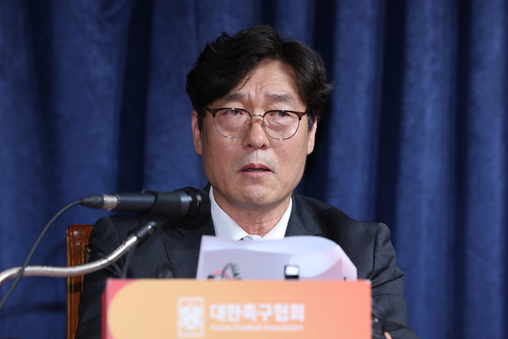 Korea Football Association (KFA) Technical Director Lee Lim-saeng speaks during a press conference at KFA House in central Seoul on July 8. [YONHAP] 