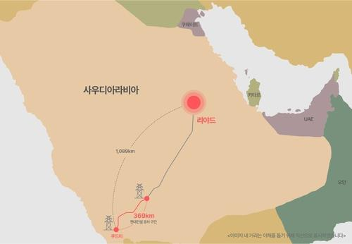 This map image provided by Hyundai Engineering & Construction shows the company's project to lay power transmission lines in Saudi Arabia. [HYUNDAI E&C]