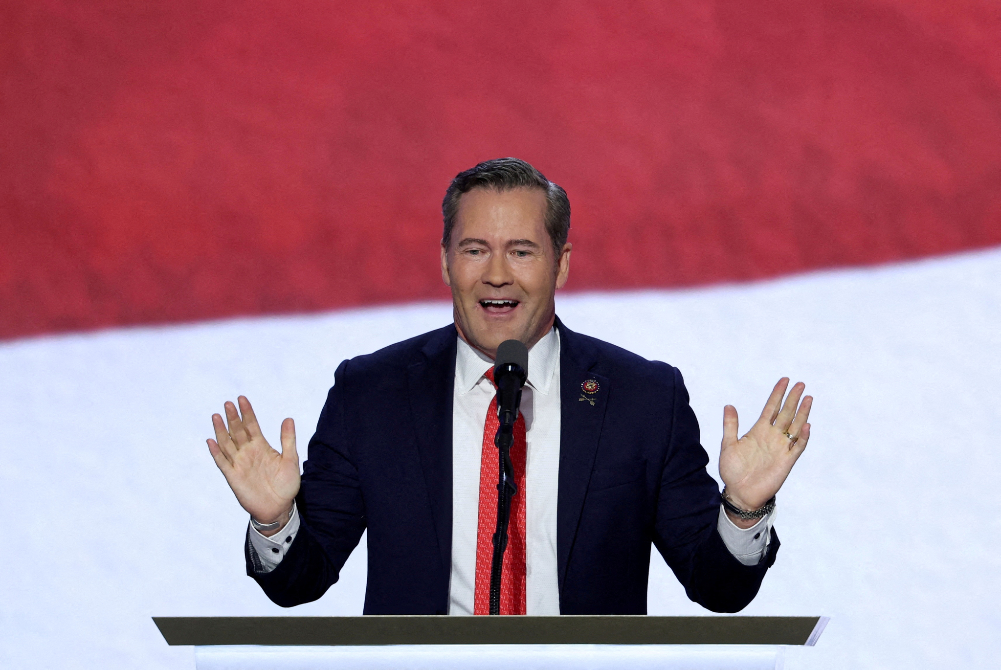 Rep. Michael Waltz speaks on Day 3 of the Republican National Convention in Wisconsin on July 17. [REUTERS/YONHAP]