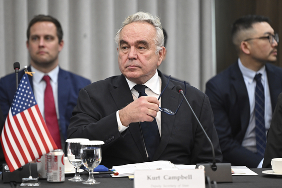 United States Deputy Secretary of State Kurt Campbell attends a trilateral meeting with South Korea's First Vice Foreign Minister Kim Hong-kyun, unseen, and Japan's Vice Foreign Minister Masataka Okano, unseen, at the Foreign Ministry in Seoul Wednesday, Oct. 16, 2024. [AP/YONHAP]