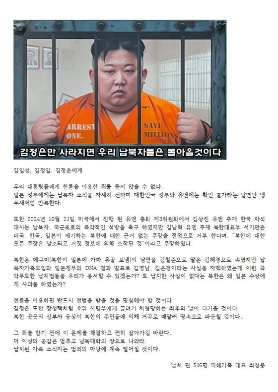 A newly designed anti-Pyongyang flyer by the relatives of South Koreans abducted by North Korea [YONHAP]