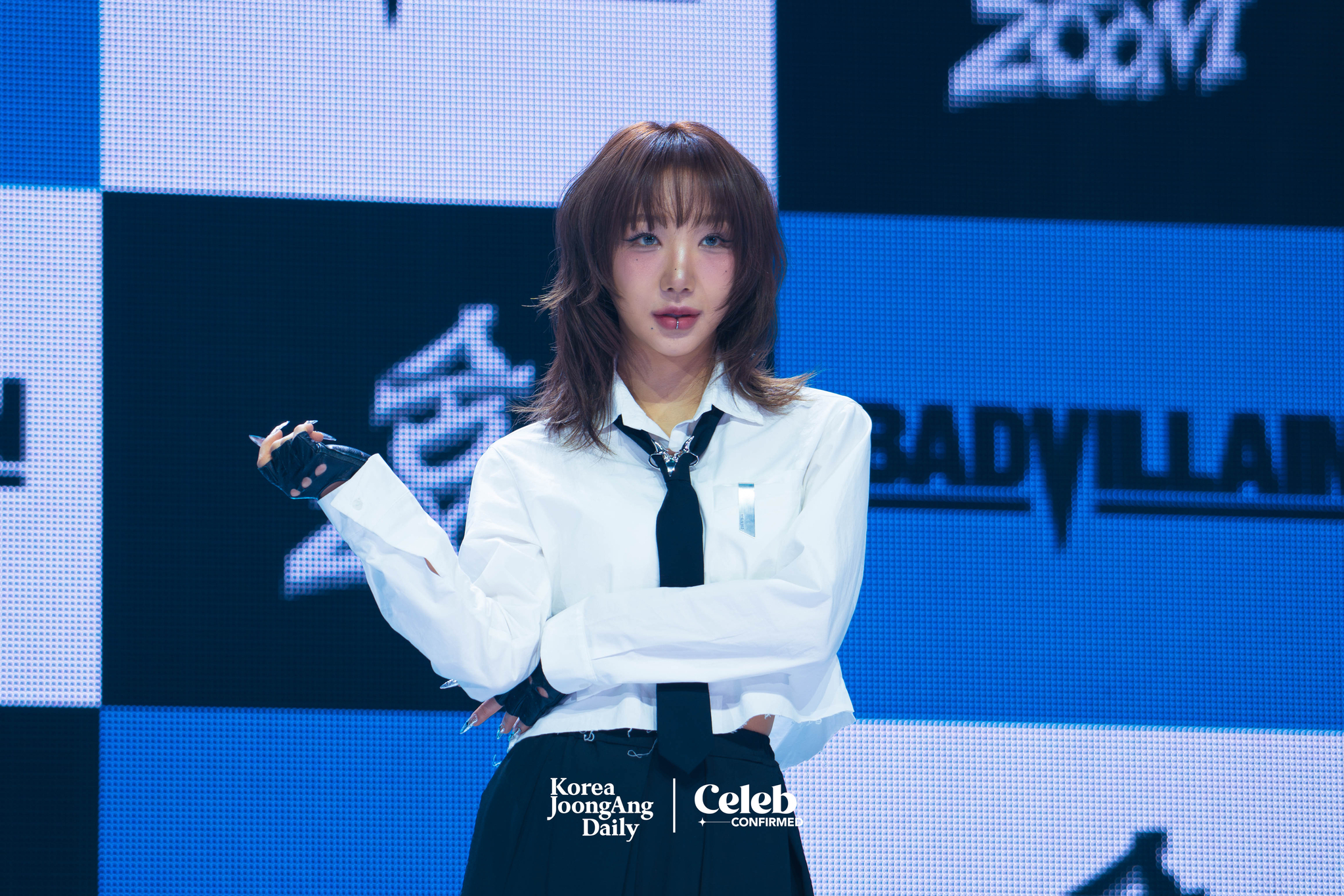 Badvillain’s Emma poses for the cameras during a press showcase held on Tuesday at the Yes24 Live Hall, eastern Seoul. [DANIELA GONZALEZ PEREZ]