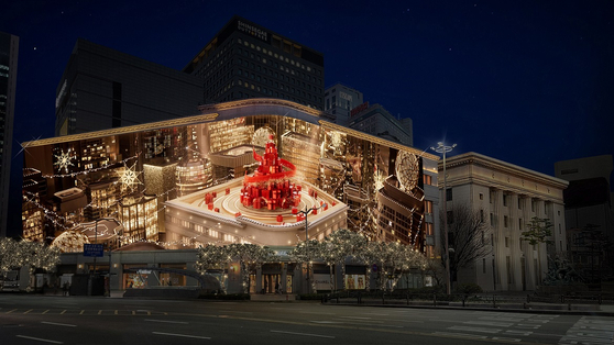 Shinsegae Department Store in Jung District, central Seoul, displays festive projections on its exterior. [SHINSEGAE DEPARTMENT STORE]