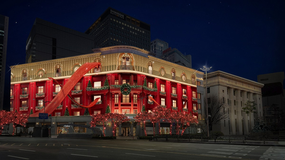 Shinsegae Department Store in Jung District, central Seoul, displays festive projections on its exterior. [SHINSEGAE DEPARTMENT STORE]