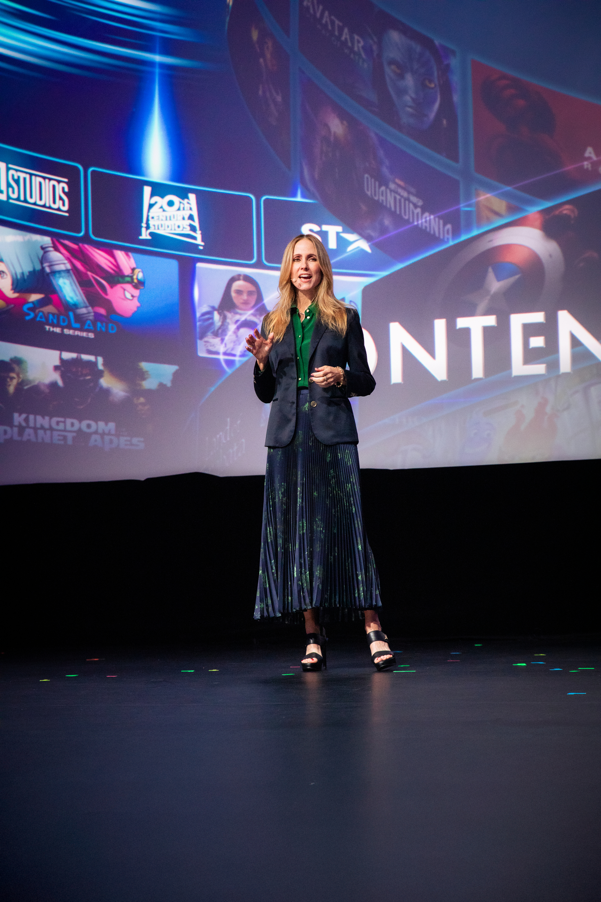 Dana Walden, co-chairman of Disney Entertainment, speaks during the 2024 Disney Content Showcase APAC held at Marina Bay Sands in Singapore on Wednesday. [WALT DISNEY COMPANY KOREA]
