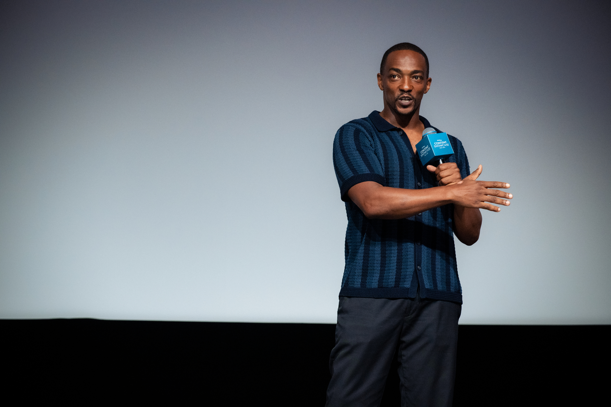 U.S. actor Anthony Mackie speaks during the 2024 Disney Content Showcase APAC held at Marina Bay Sands in Singapore on Wednesday. [WALT DISNEY COMPANY KOREA]