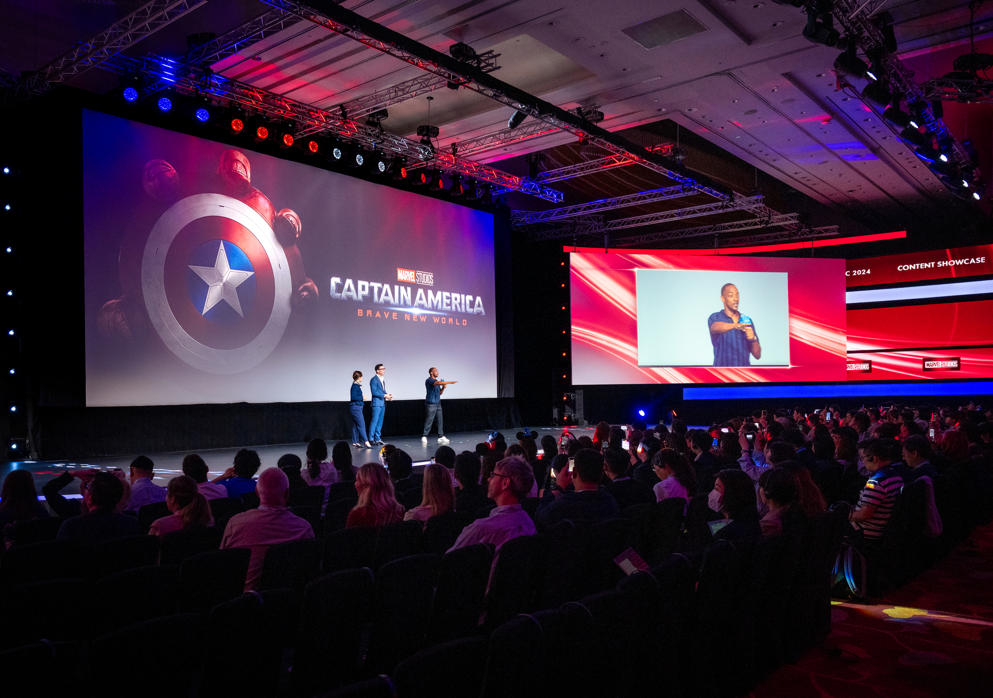 U.S. actor Anthony Mackie speaks during the 2024 Disney Content Showcase APAC held at Marina Bay Sands in Singapore on Wednesday. [WALT DISNEY COMPANY KOREA]