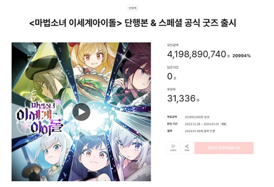 Screen capture of the crowdfunding webpage the of “Magical Girl ISEGYE IDOL” project [SCREEN CAPTURE]