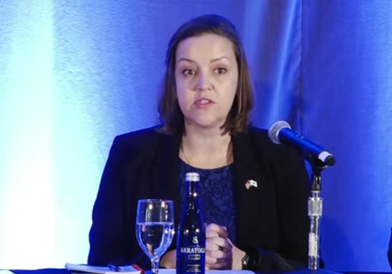 Alexandra Bell, deputy assistant secretary of state in the Bureau of Arms Control, Deterrence and Stability, speaks during a forum hosted by the Korea Society in Washington on Nov. 22, 2024 in this photo captured from the Korea Society's YouTube account. [SCREEN CAPTURE]