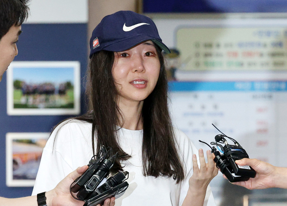 Min Hee-jin at the Yongsan Police Station on July 9 [NEWS1]