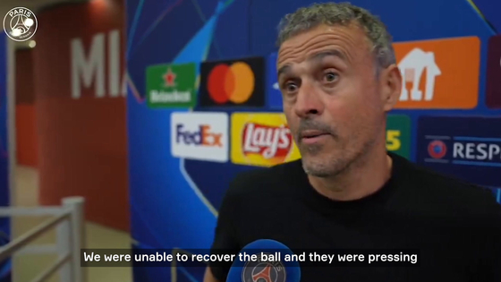 Paris Saint-Germain manager Luis Enrique speaks after a 1-0 loss to Bayern Munich at Allianz Arena in Germany on Tuesday. [ONE FOOTBALL]