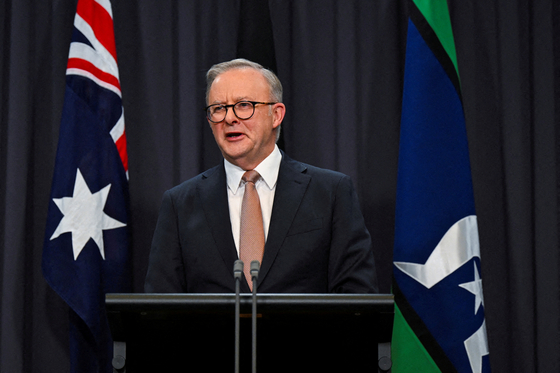 Australian Prime Minister Anthony Albanese speaks during a press conference at the Parliament House in Canberra, Australia in June. [REUTERS]