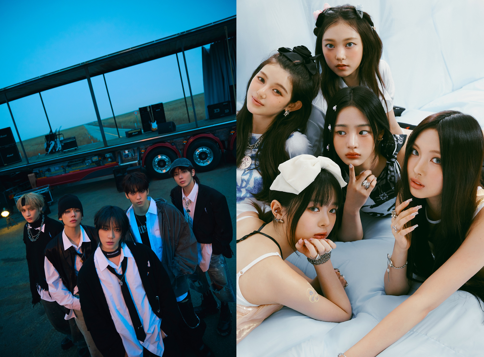 Boy band Tomorrow X Together, left, and girl group NewJeans [BIGHIT MUSIC, ADOR]