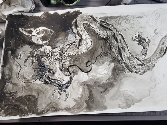 Preliminary sketches of ″The Truth About Dragons″ (2023) illustrations [HANNA CHA] 