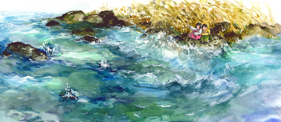 Illustration of ″The House Before Falling Into the Sea″ by Hanna Cha, in the book written by Ann Suk Wang, illustrated [HANNA CHA] 