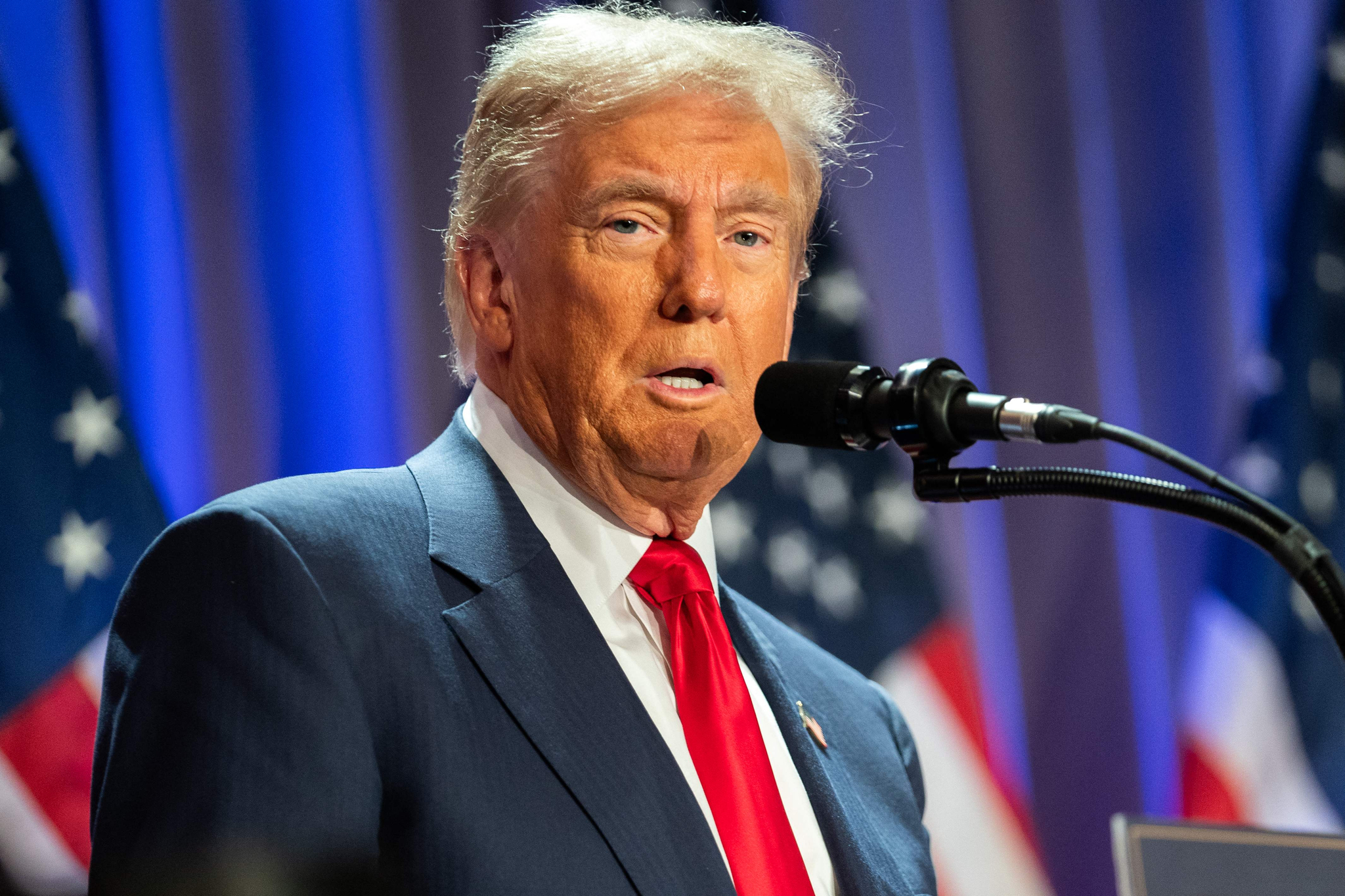 US President-elect Donald Trump speaks during a meeting with House Republicans at the Hyatt Regency hotel in Washington, DC on November 13, 2024. [POOL/AFP/YONHAP]