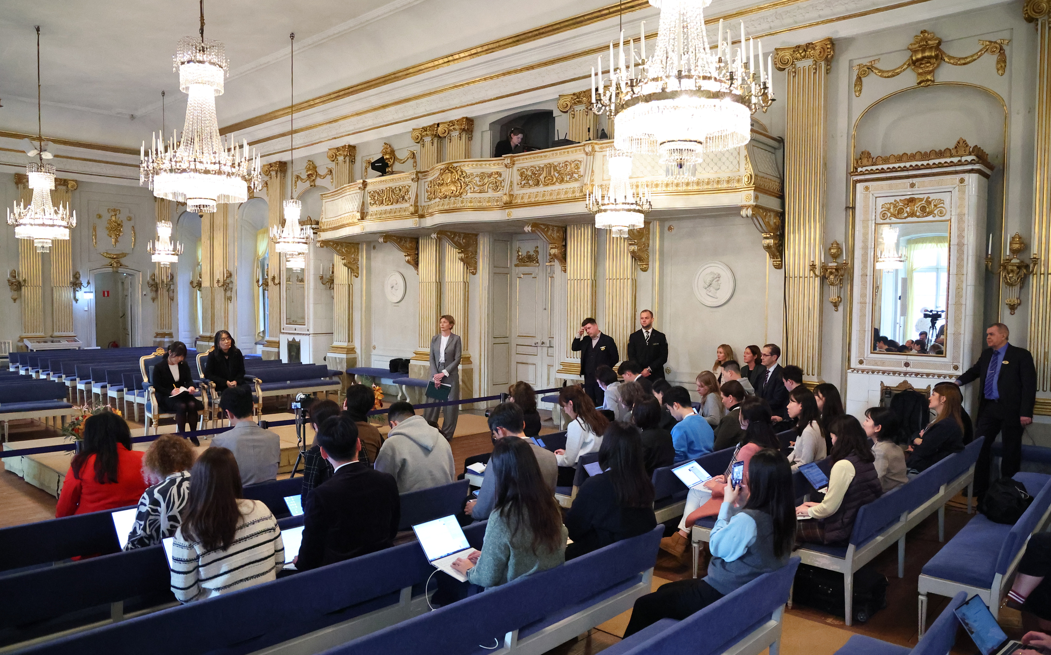 Korean author Han Kang answers questions from reporters at the Nobel Prize Museum in Sweden on Dec. 6 during her first official press conference since winning the Nobel Prize in Literature. [YONHAP]
