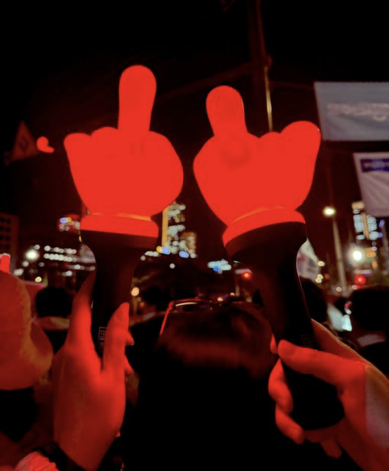 A user of X, formerly Twitter, posted a photo of waving hip-hop group Epik High's light stick at a rally held in font of the National Assembly in Yeiudo District, western Seoul, on Saturday. [SCREEN CAPTURE]