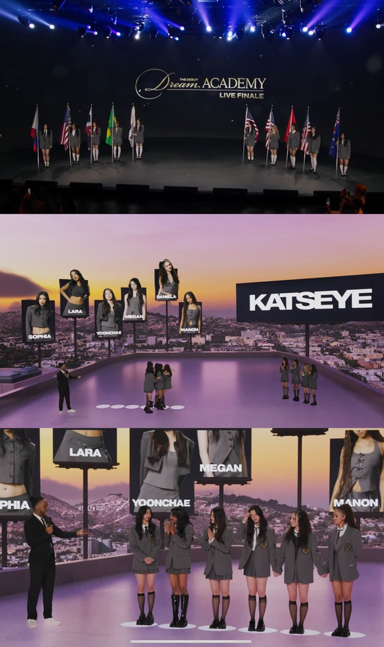  Scenes from ″Live Finale″ of HYBE and Geffen's global audition program, ″The Debut Dream Academy,″ held live in Los Angeles on Friday. [HYBE]