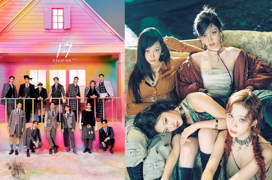 Boy band Seventeen, left, and girl group aespa [PLEDIS ENTERTAINMENT, SM ENTERTAINMENT]