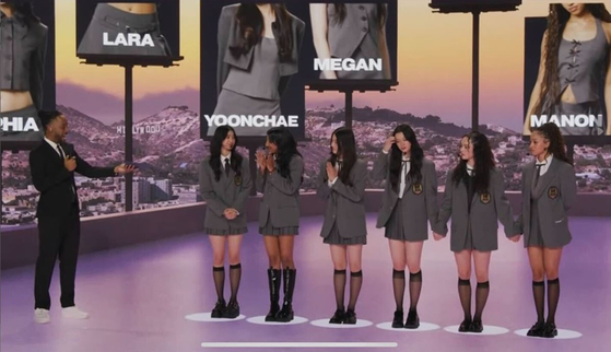 The final six members of HYBE's new girl group Katseye are unveiled during the ″Live Finale″ show in Los Angeles on Friday. [HYBE] 