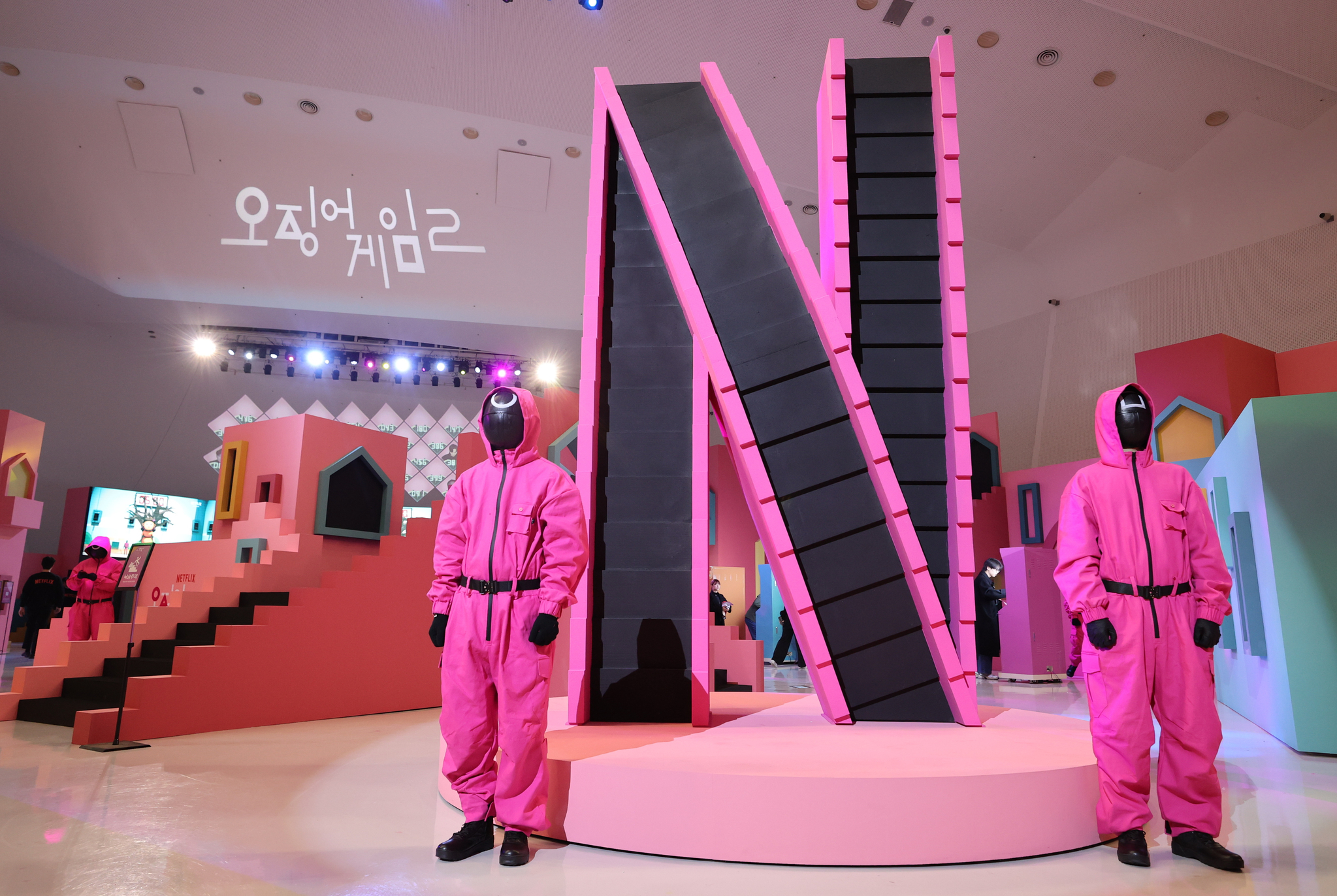 The inside of a pop-up event for the second season of ″Squid Game″ held at the Dongdaemun Design Plaza in Jung District, central Seoul, on Dec. 9. [YONHAP]