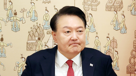 President Yoon Suk Yeol before putting out a joint statement with Kyrgyz President Sadyr Japarov in Yongsan District, central Seoul on Tuesday. Yoon declared martial law on the same day. [JOINT PRESS CORPS]