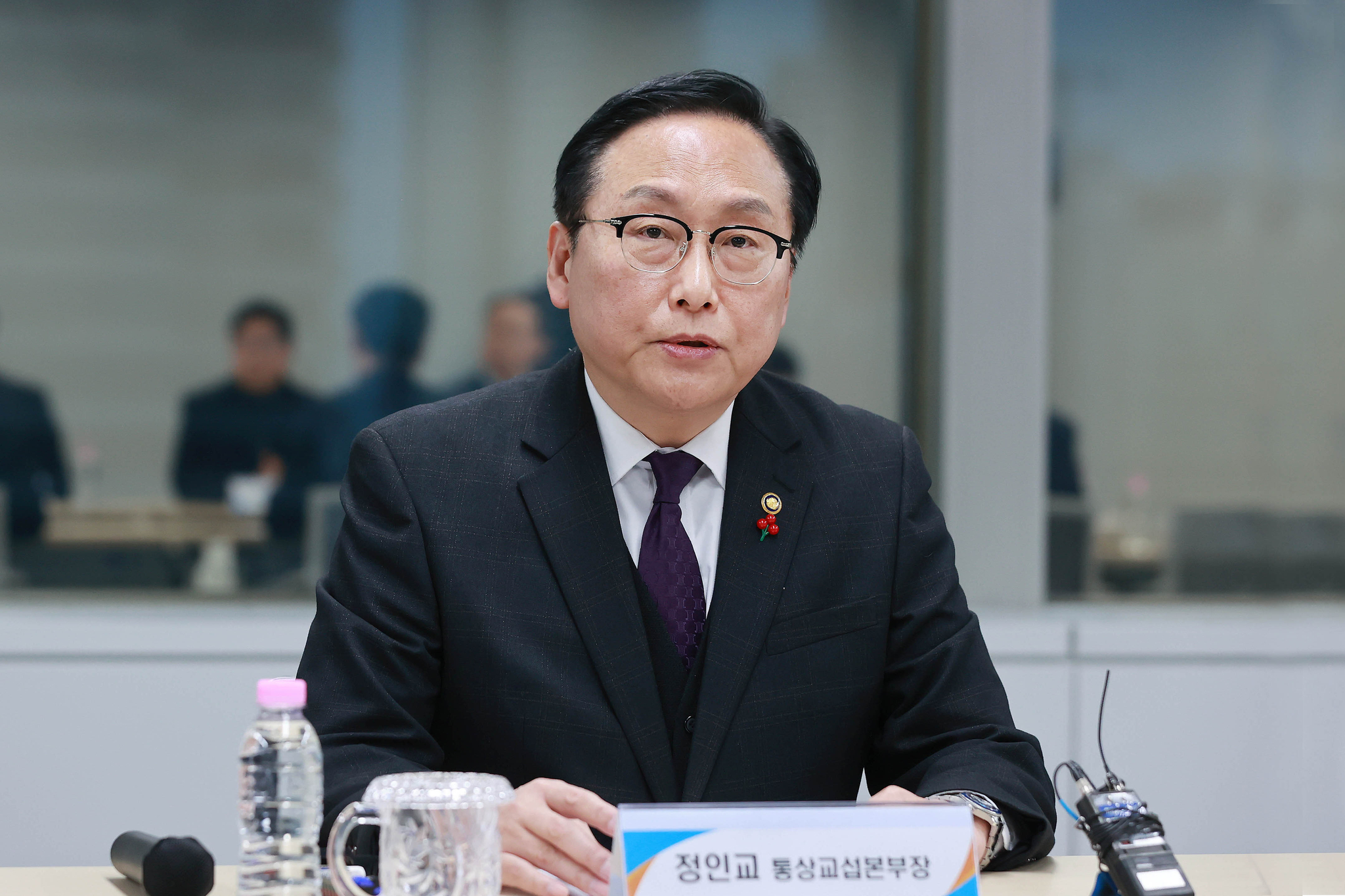 Trade Minister Cheong In-kyo speaks during a meeting in Seoul on Wednesday. [MINISTRY OF TRADE, INDUSTRY AND ENERGY]