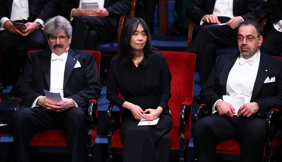 Nobel laureate in literature Han Kang attends the Nobel Prize ceremony in Stockholm, Sweden, on Dec. 10. [YONHAP] 