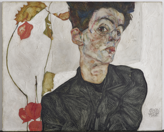 ″Self-Portrait with Chinese Lantern Plant″ (1912) by Egon Schiele [NATIONAL MUSEUM OF KOREA]